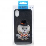 Wholesale iPhone X (Ten) Design Cloth Stitch Hybrid Case (Black Puppy Dog)